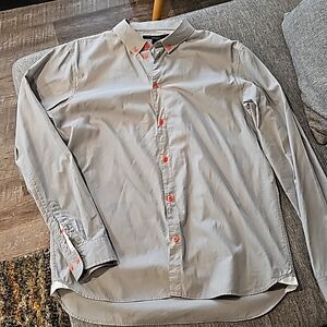 Marc By Marc Jacobs Light Gray Button-Down Shirt with Orange Buttons